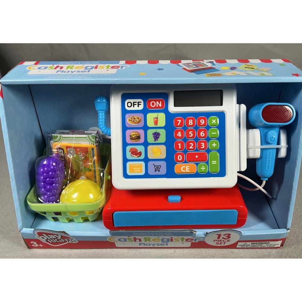 Play Right Cash Register Playset 13 Piece Working Calculator Scanner Kid Toy NIB